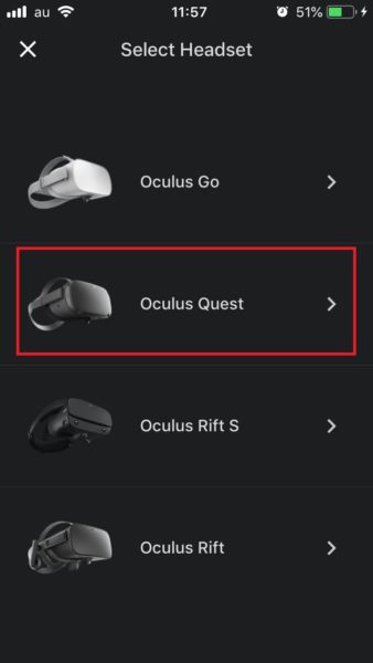 Oculusアプリ　セレクトヘッドセット